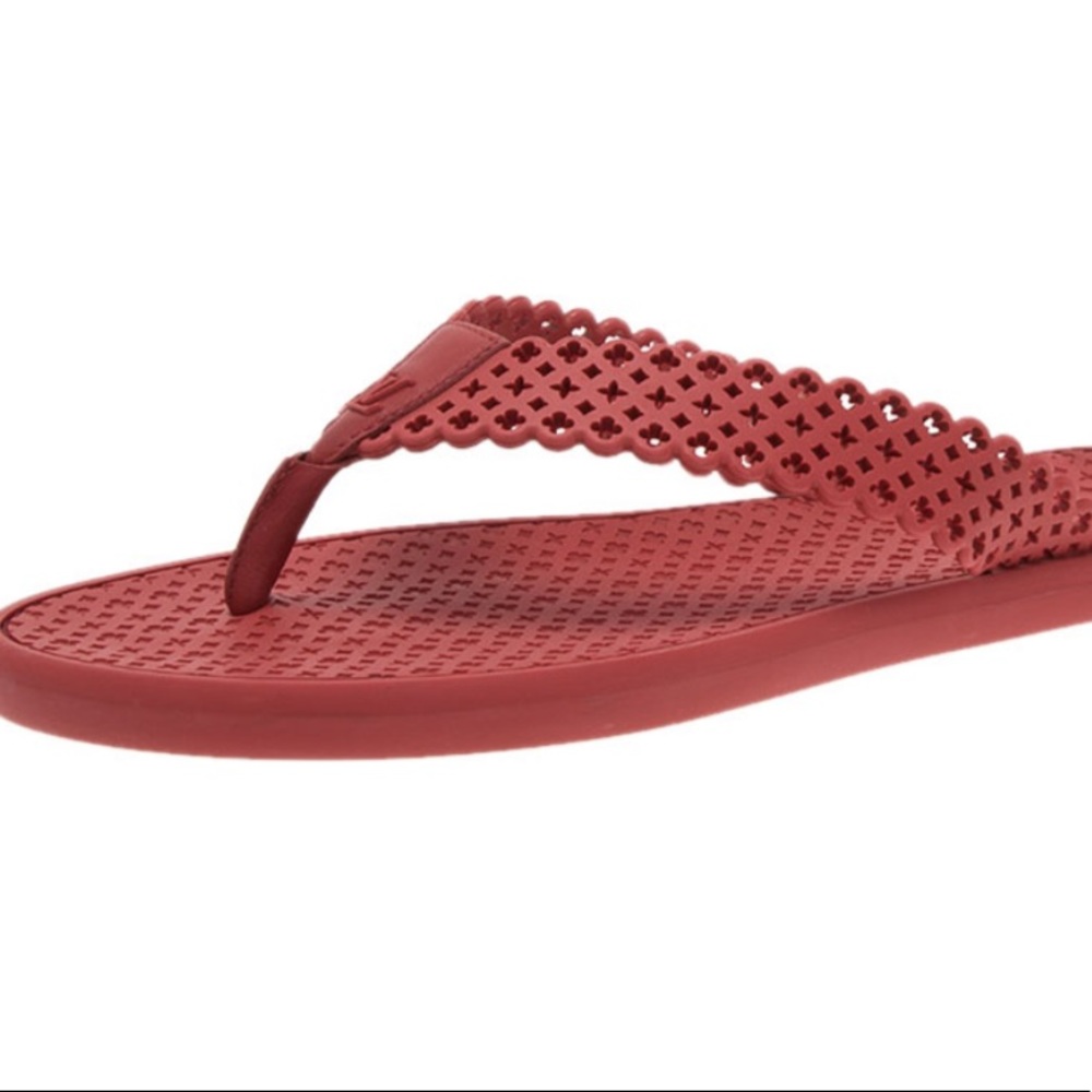 Ladies Louis Vuitton Red Rubber Tatoo Thong Sandals